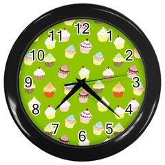 Cupcakes Pattern Wall Clocks (black) by Valentinaart