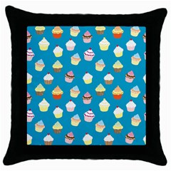 Cupcakes Pattern Throw Pillow Case (black) by Valentinaart