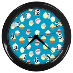 Cupcakes Pattern Wall Clocks (black) by Valentinaart