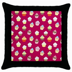 Cupcakes Pattern Throw Pillow Case (black) by Valentinaart