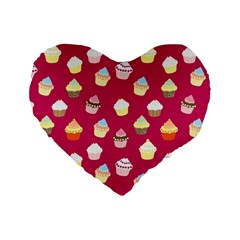 Cupcakes Pattern Standard 16  Premium Heart Shape Cushions by Valentinaart