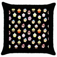 Cupcakes Pattern Throw Pillow Case (black) by Valentinaart