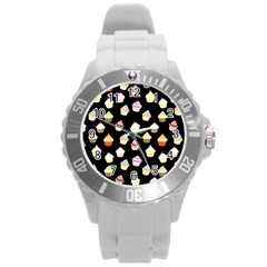 Cupcakes Pattern Round Plastic Sport Watch (l) by Valentinaart