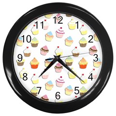 Cupcakes Pattern Wall Clocks (black) by Valentinaart