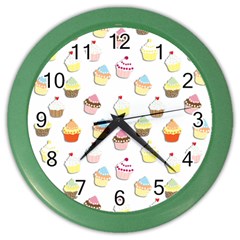 Cupcakes Pattern Color Wall Clocks by Valentinaart