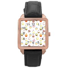 Cupcakes Pattern Rose Gold Leather Watch  by Valentinaart