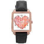 Pop Art Style Grunge Graphic Heart Rose Gold Leather Watch  Front