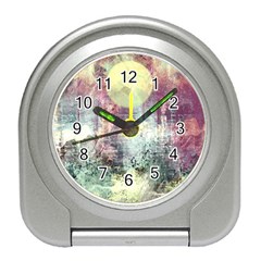 Frosty Pale Moon Travel Alarm Clocks by digitaldivadesigns