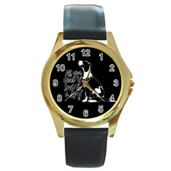 Dog Person Round Gold Metal Watch by Valentinaart