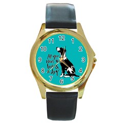 Dog Person Round Gold Metal Watch by Valentinaart