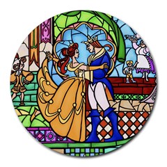 Happily Ever After 1   Beauty And The Beast Round Mousepads by storybeth