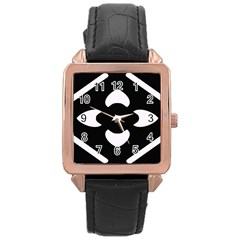 Black And White Pattern Background Rose Gold Leather Watch 