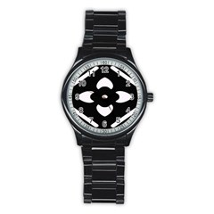 Black And White Pattern Background Stainless Steel Round Watch by Nexatart