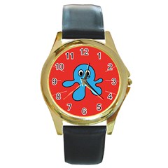 Creature Forms Funny Monster Comic Round Gold Metal Watch by Nexatart