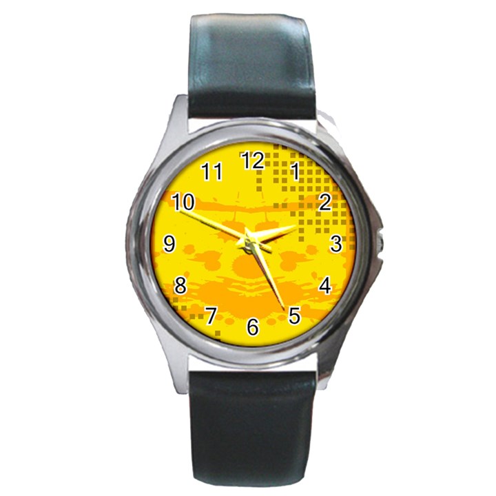 Texture Yellow Abstract Background Round Metal Watch