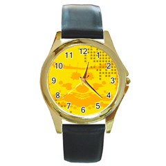 Texture Yellow Abstract Background Round Gold Metal Watch by Nexatart