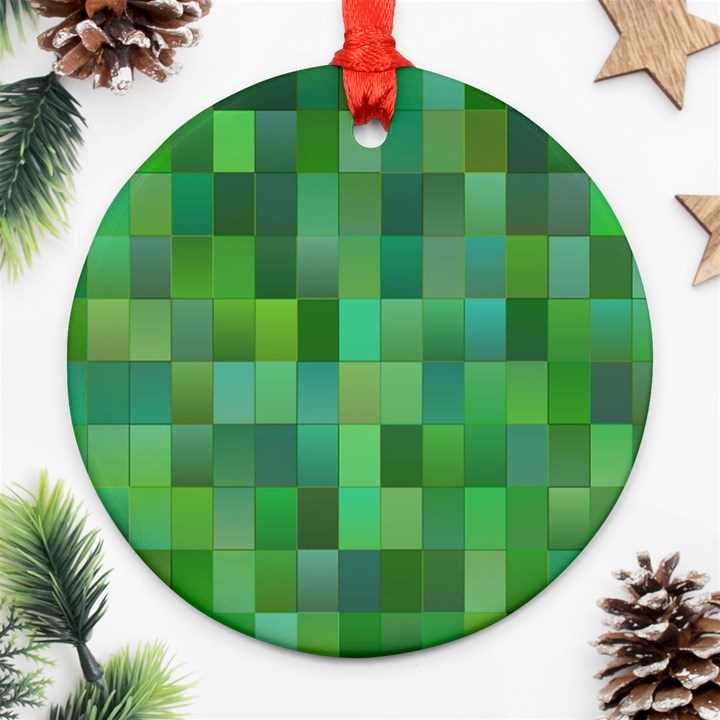 Green Blocks Pattern Backdrop Ornament (Round)