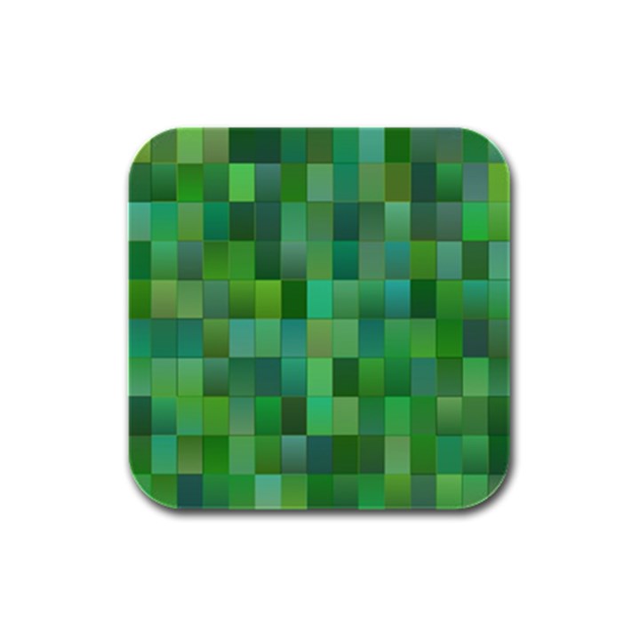 Green Blocks Pattern Backdrop Rubber Square Coaster (4 pack) 