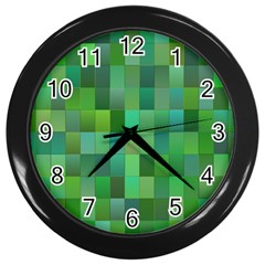 Green Blocks Pattern Backdrop Wall Clocks (black) by Nexatart