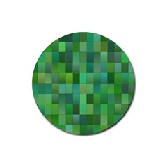 Green Blocks Pattern Backdrop Rubber Round Coaster (4 pack) 