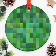 Green Blocks Pattern Backdrop Round Ornament (Two Sides)