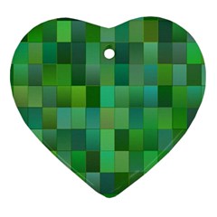 Green Blocks Pattern Backdrop Heart Ornament (two Sides) by Nexatart