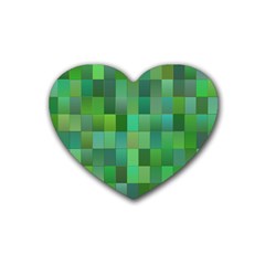 Green Blocks Pattern Backdrop Rubber Coaster (Heart) 