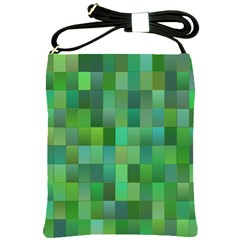 Green Blocks Pattern Backdrop Shoulder Sling Bags by Nexatart