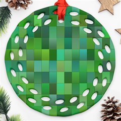 Green Blocks Pattern Backdrop Ornament (Round Filigree)