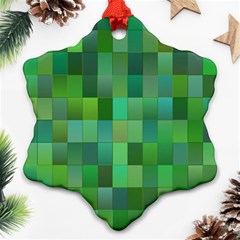 Green Blocks Pattern Backdrop Snowflake Ornament (Two Sides)