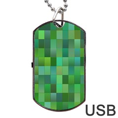 Green Blocks Pattern Backdrop Dog Tag Usb Flash (one Side) by Nexatart