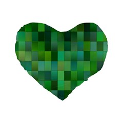 Green Blocks Pattern Backdrop Standard 16  Premium Heart Shape Cushions by Nexatart