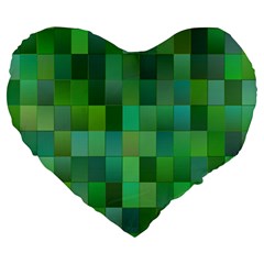 Green Blocks Pattern Backdrop Large 19  Premium Heart Shape Cushions by Nexatart