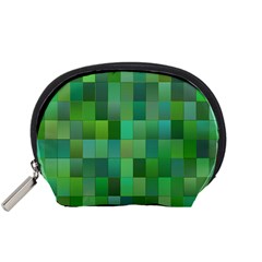 Green Blocks Pattern Backdrop Accessory Pouches (small)  by Nexatart