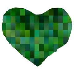 Green Blocks Pattern Backdrop Large 19  Premium Flano Heart Shape Cushions by Nexatart