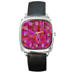 Shapes Abstract Pink Square Metal Watch by Nexatart