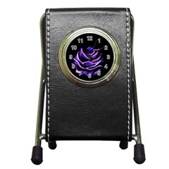 Rose Flower Design Nature Blossom Pen Holder Desk Clocks by Nexatart