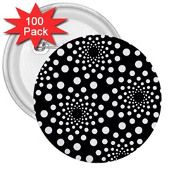 Dot Dots Round Black And White 3  Buttons (100 Pack)  by Nexatart