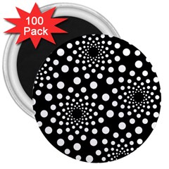 Dot Dots Round Black And White 3  Magnets (100 Pack) by Nexatart