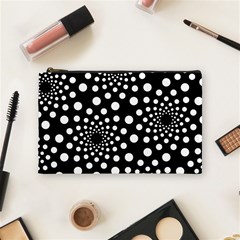 Dot Dots Round Black And White Cosmetic Bag (medium)  by Nexatart