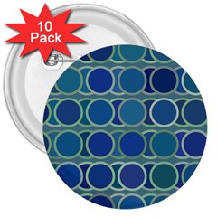 Circles Abstract Blue Pattern 3  Buttons (10 Pack) 