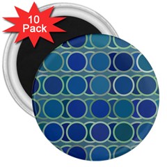 Circles Abstract Blue Pattern 3  Magnets (10 Pack) 