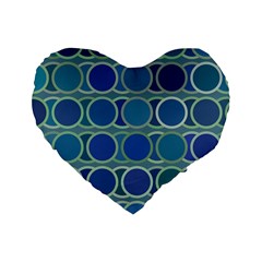 Circles Abstract Blue Pattern Standard 16  Premium Heart Shape Cushions by Nexatart