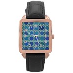 Circles Abstract Blue Pattern Rose Gold Leather Watch  Front