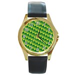 Dragon Scale Scales Pattern Round Gold Metal Watch Front