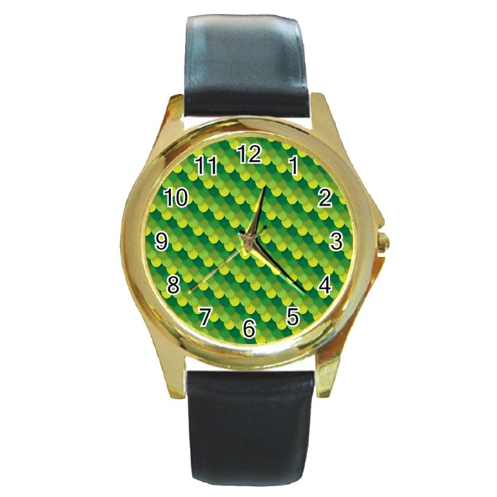 Dragon Scale Scales Pattern Round Gold Metal Watch