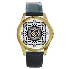 Celtic Draw Drawing Hand Draw Round Gold Metal Watch by Nexatart