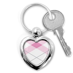 Tablecloth Stripes Diamonds Pink Key Chains (heart) 