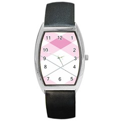 Tablecloth Stripes Diamonds Pink Barrel Style Metal Watch by Nexatart