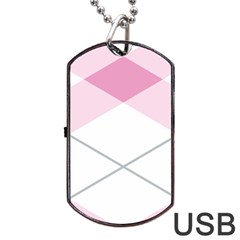 Tablecloth Stripes Diamonds Pink Dog Tag Usb Flash (two Sides) by Nexatart